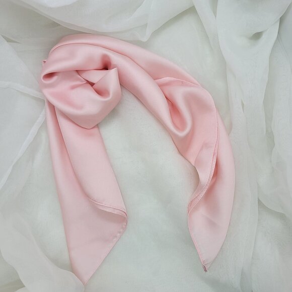 ✨Luxury Elegant Bandana Silky Square Satin Scarf Hijab Solid PINK Versatile Wrap - Picture 4 of 6